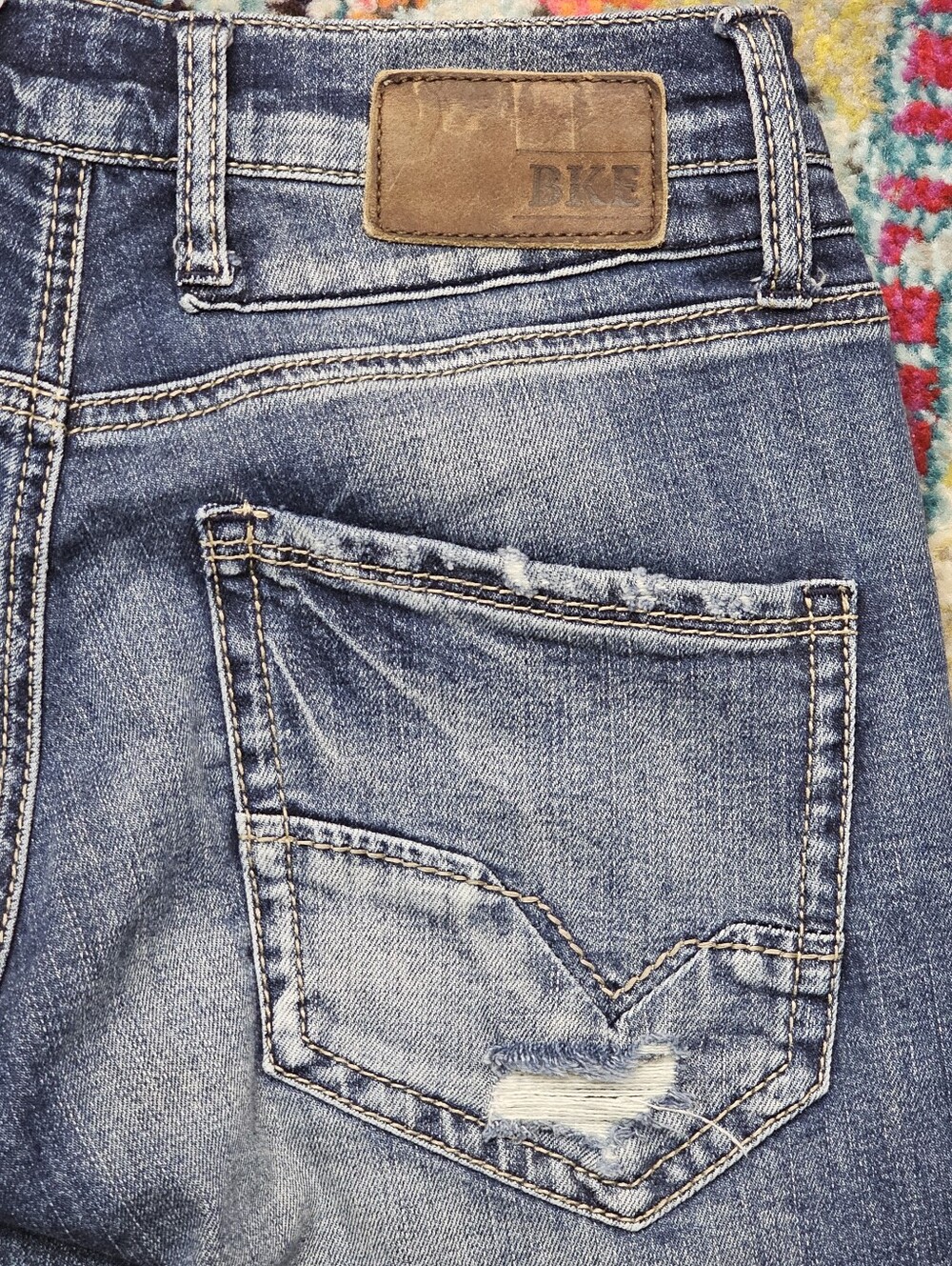 BKE Buckle Jeans Mens Carter Bootleg 30L 30x35 Blue Denim Medium Wash Distressed - Picture 8 of 14